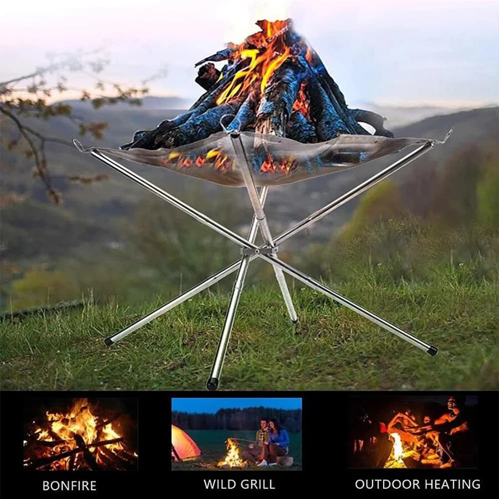 Outdoor BBQ Bonfire Rack Portable Camping Fire Pit Grill Stainless Steel Mesh Fire Pit Wood Stove Stand Foldable Fire Frame Rack - 6