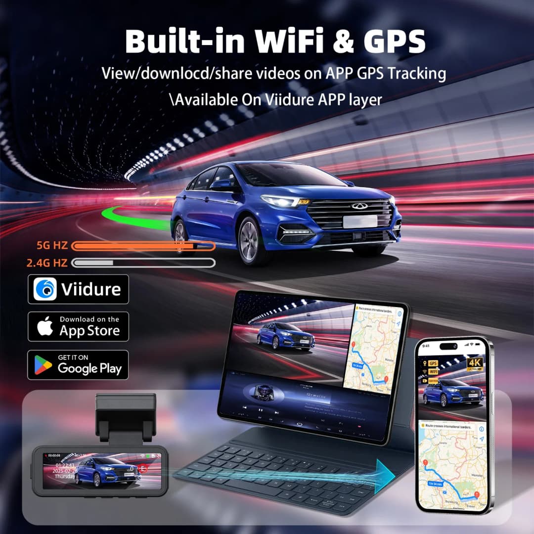 كاميرا داش Aprilboy بدقة 4K، عدسة مزدوجة، تسجيل للرؤية الليلية، واي فاي مدمج، GPS، ومراقبة وقوف السيارات 24 ساعة - 5