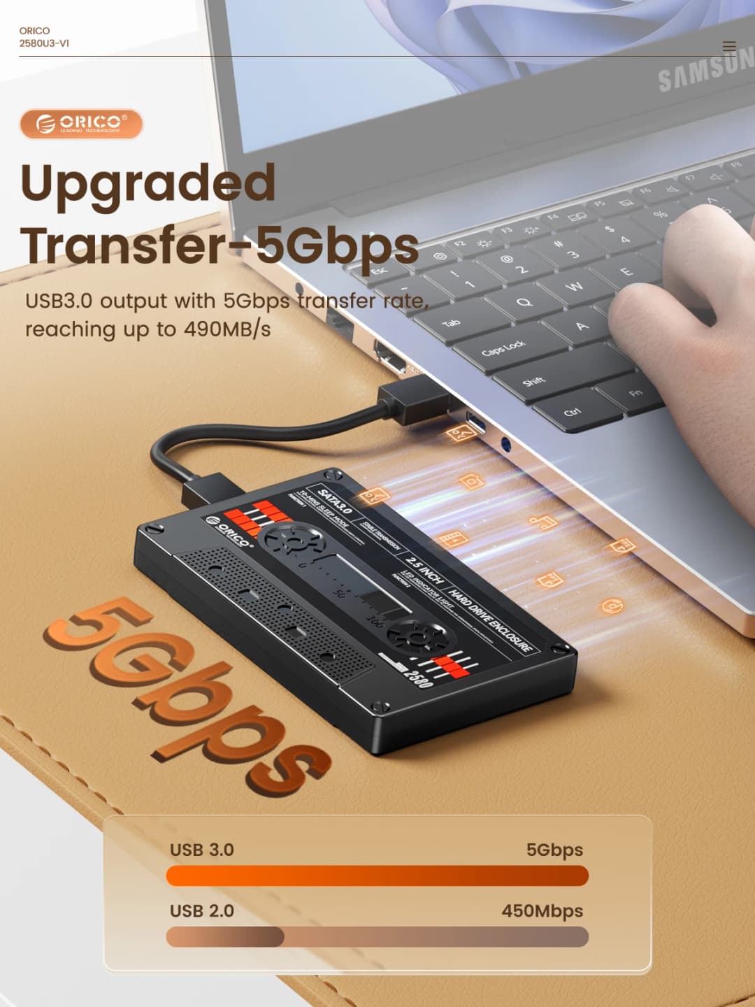 حافظة أقراص صلبة خارجية ORICO 2.5 بوصة من SATA إلى USB3.0 بسرعة 5Gbps / 6Gbps مع ملصق DIY - 3