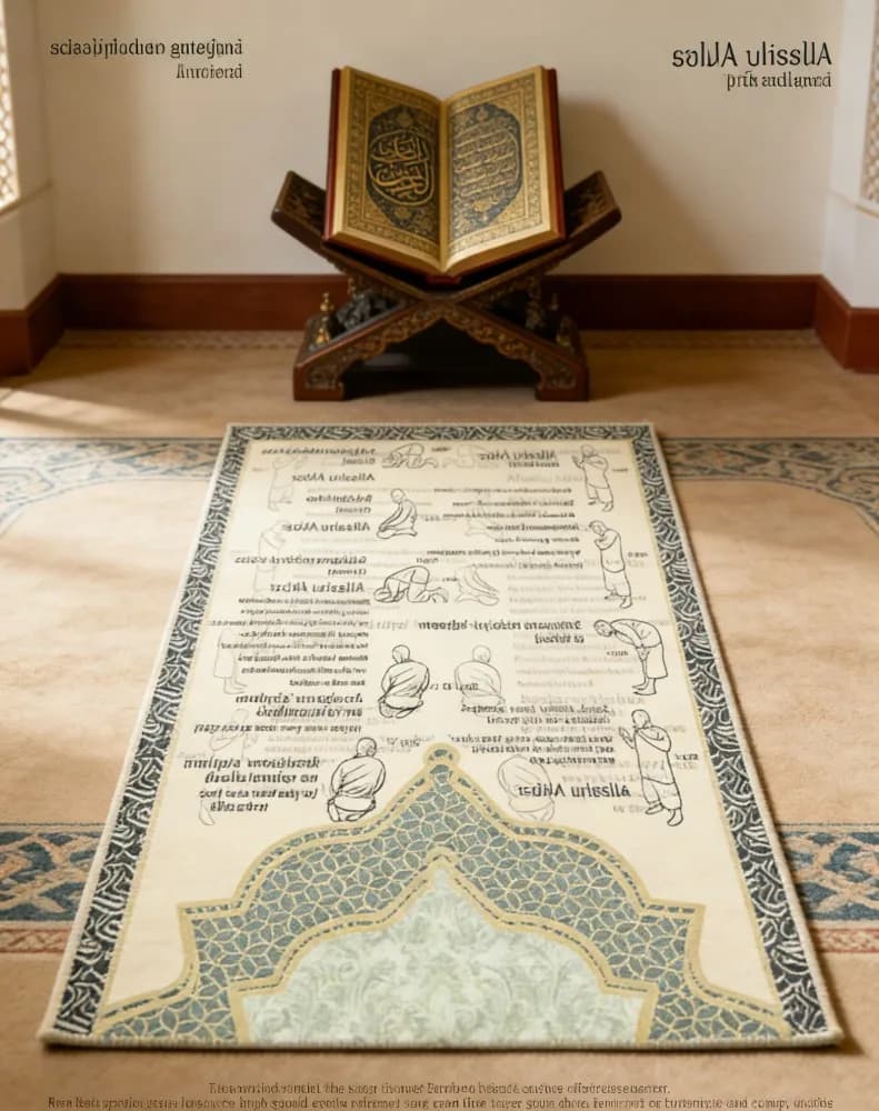 Salah Step-by-Step Islamic Prayer Rug | Illustrated Muslim Worship Mat | Educational Sajjada for Beginners