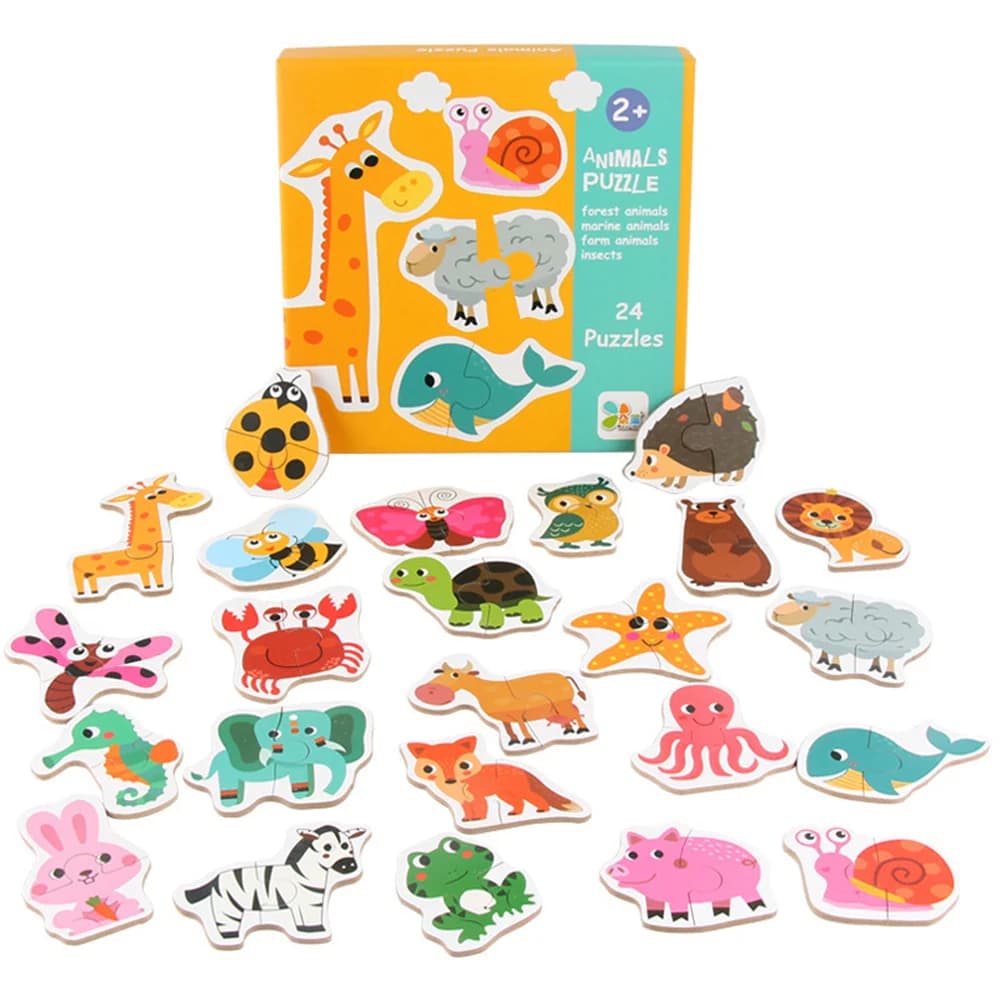 Kids Wooden Jigsaw Matching Puzzle Game Baby Early Learning Cognition Animal Fruit Traffic Educational Toys for Children Gifts - 2