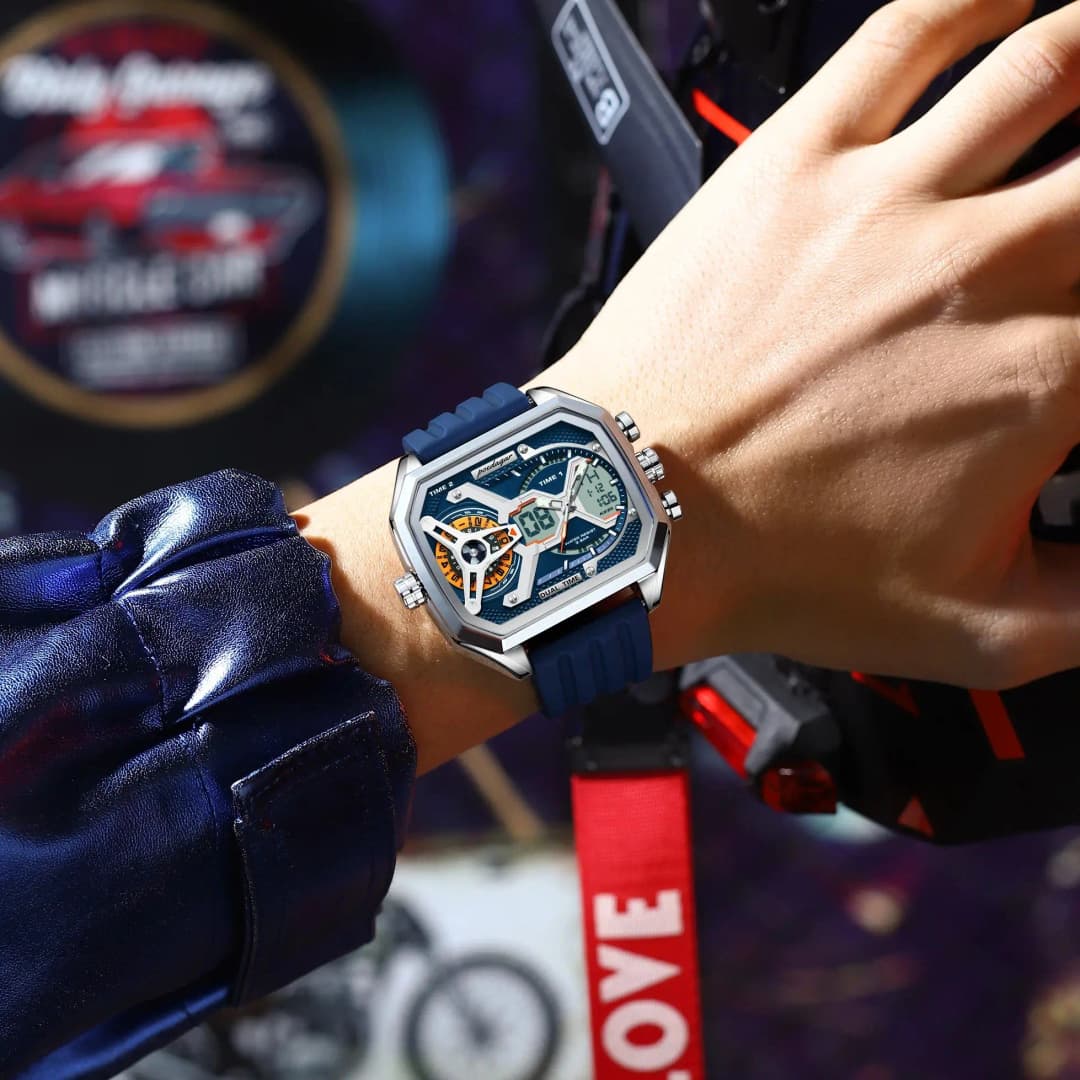 POEDAGAR Top Luxury Men Clock LED Calendar Week Luminous Man Wristwatch Electronic Rectangle Silicone Strap Quartz Men's Watches - 6