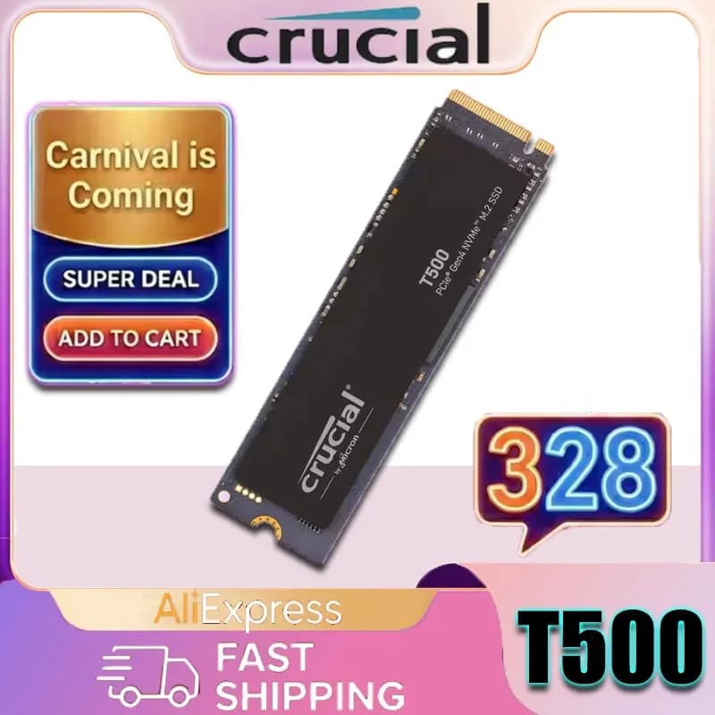 قرص SSD داخلي للألعاب Crucial T500 بسعة 1 تيرابايت من الجيل الرابع NVMe M.2، بسرعة تصل إلى 7300 ميجابايت/ثانية، متوافق مع أجهزة الكمبيوتر المحمولة والمكتبية - CT1000T500SSD8