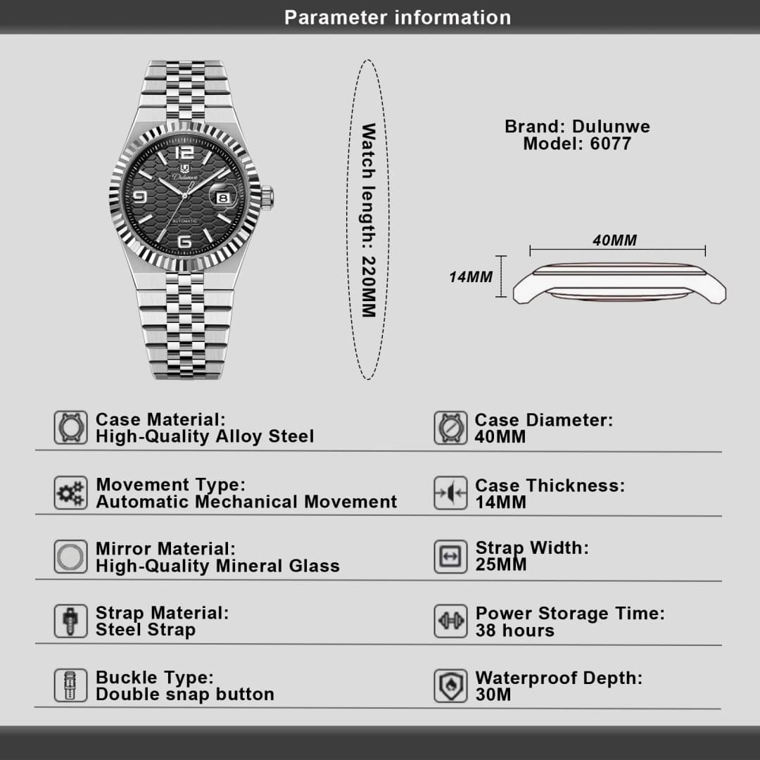 Luxury Automatic Mechanical DULUNWE Men's Watch Date Man Watch Waterproof Luminous Business Watches For Men Reloj - 2