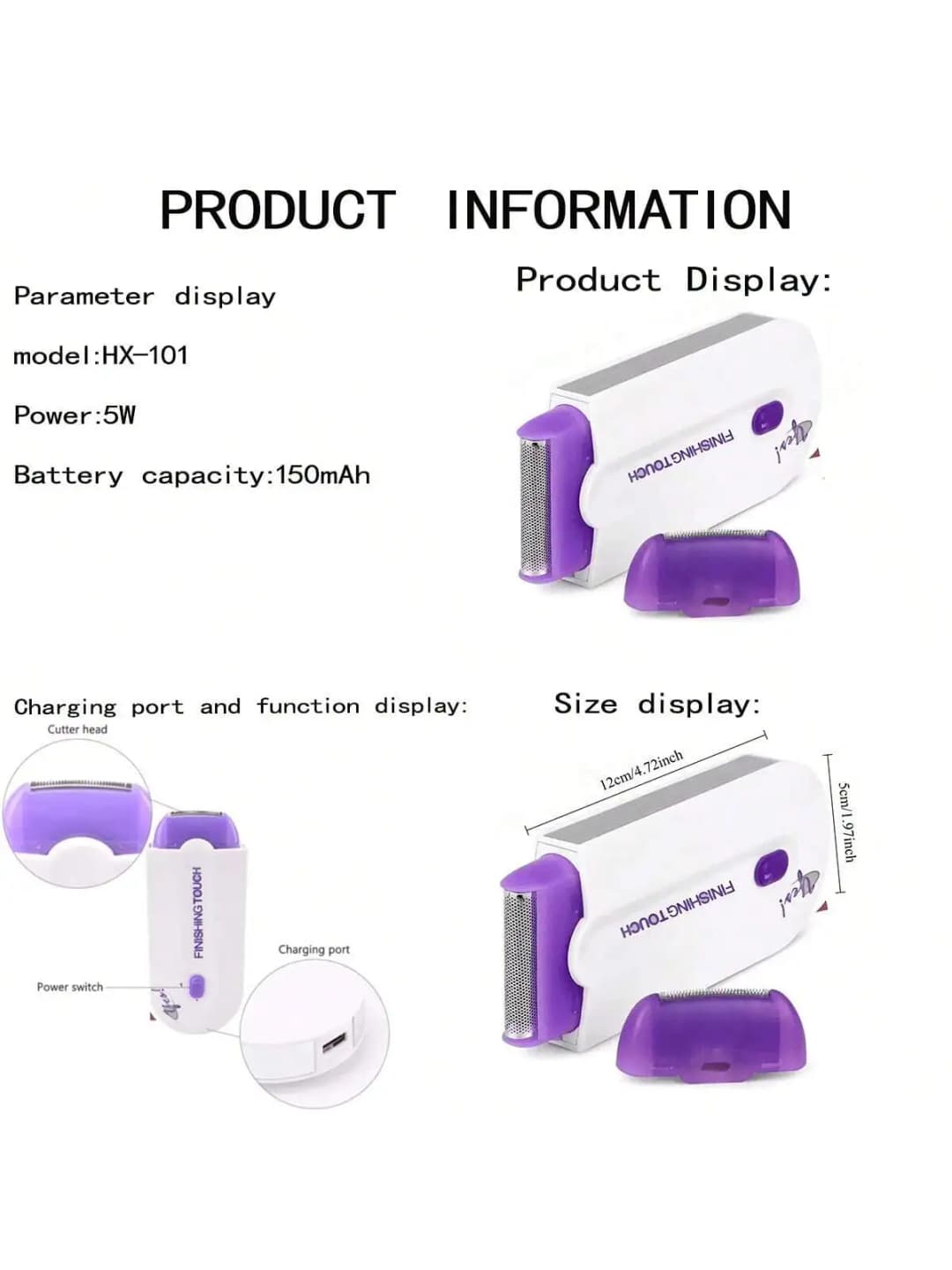 Professional female facial, leg, bikini, hand, body, electric shaver, hair removal device - 4