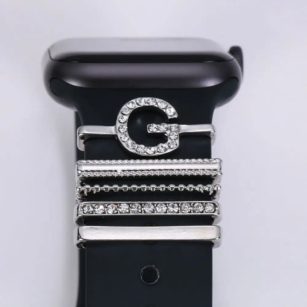 26 Letters Metal Charms Decorative Ring For Apple Watch Band Diamond Ornament Smart Watch Silicone Strap Bracelet Accessories - 2