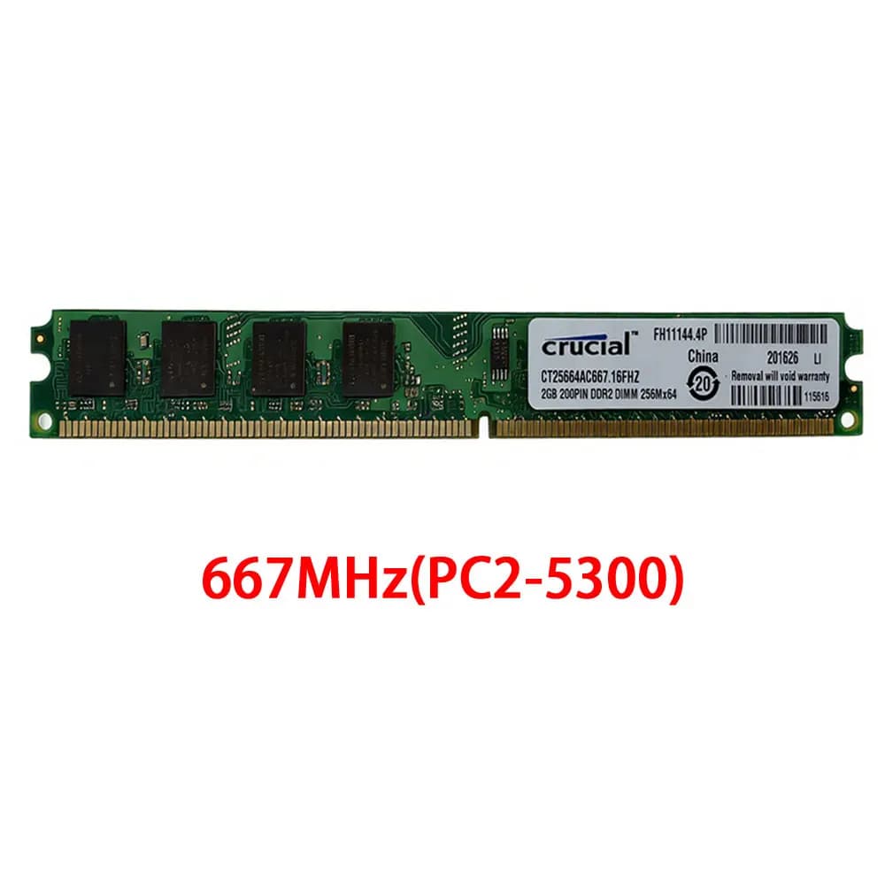 Crucial Memoria DDR2 Desktop PC RAM 2GB 4GB(2x2GB) 667MHz 800MHz DIMM PC2-6400 PC2-5300 1.8V Non-ECC Unbuffered PC Memory RAMs - 5