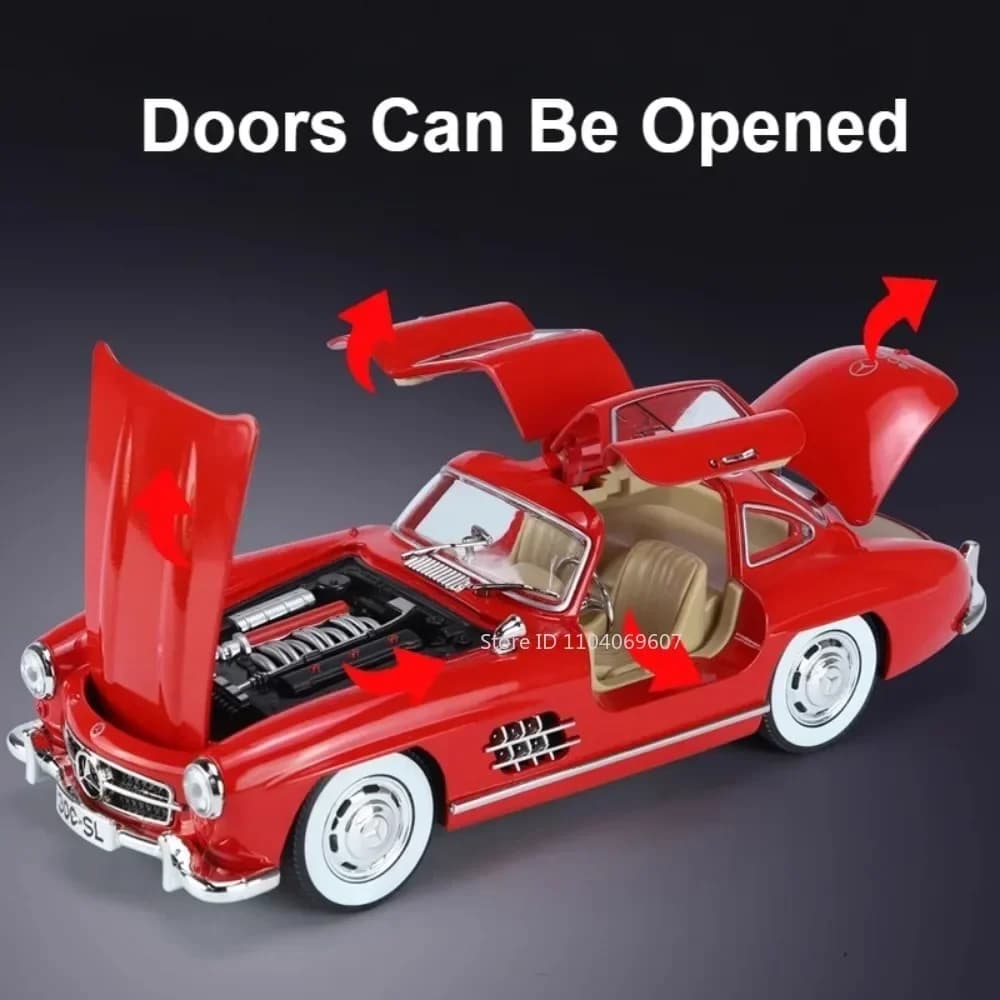سيارة 300SL كلاسيكية، مقياس 1:24، سبيكة معدنية، مع أصوات وأضواء، هدية للأطفال - 3
