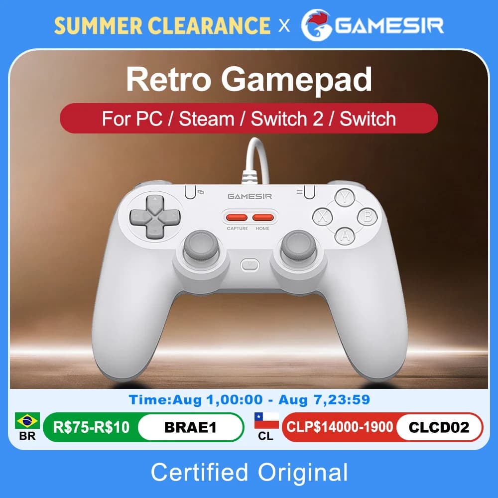 وحدة تحكم سلكية GameSir Retro Gamepads لجهاز الكمبيوتر بنظام ويندوز وSteam Switch مع عصا تأثير هول وزرين قابلين للبرمجة Tegenaria Lite