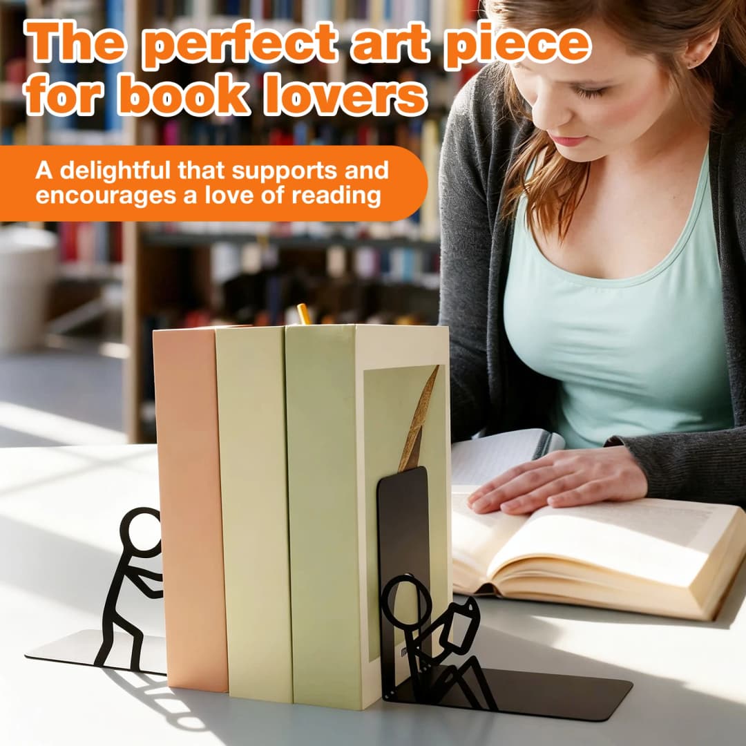 2 قطعة حامل كتب مكتبي معدني، رف تخزين كتب مزخرف، منظم وثائق غير قابل للانزلاق، حامل كتب ثابت - 5