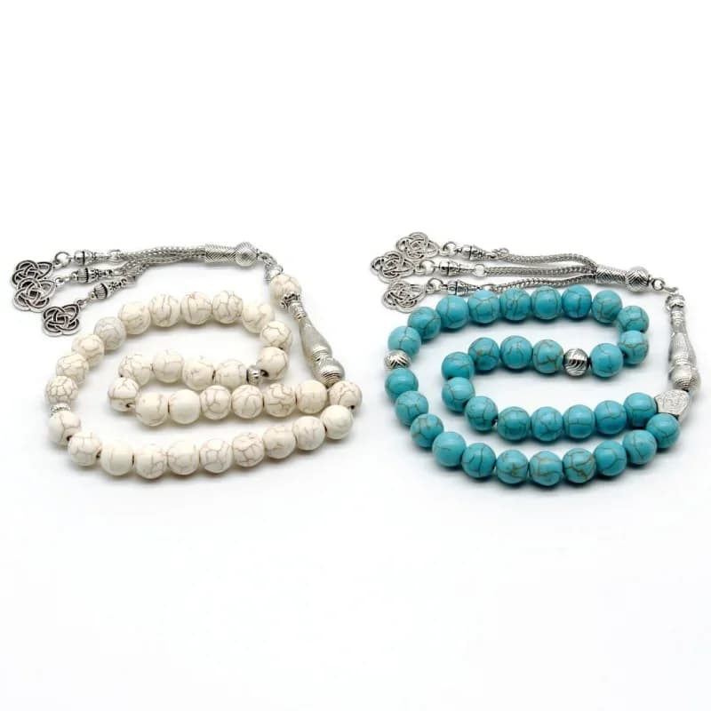 33 مسبحة إسلامية تقليد فيروزية سبحة صلاة تصميم أصلي 10 مللي متر خرز تسبيح مصنوع يدويًا