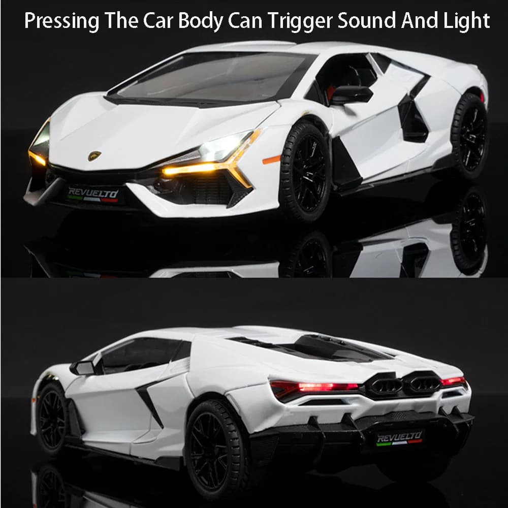 1:24 REVUELTO Alloy Diecast Model Car Toys Sports Cars 4 Doors Opened Pull Back Sound Light Racing Vehicle Festival Gift for Boy - 2