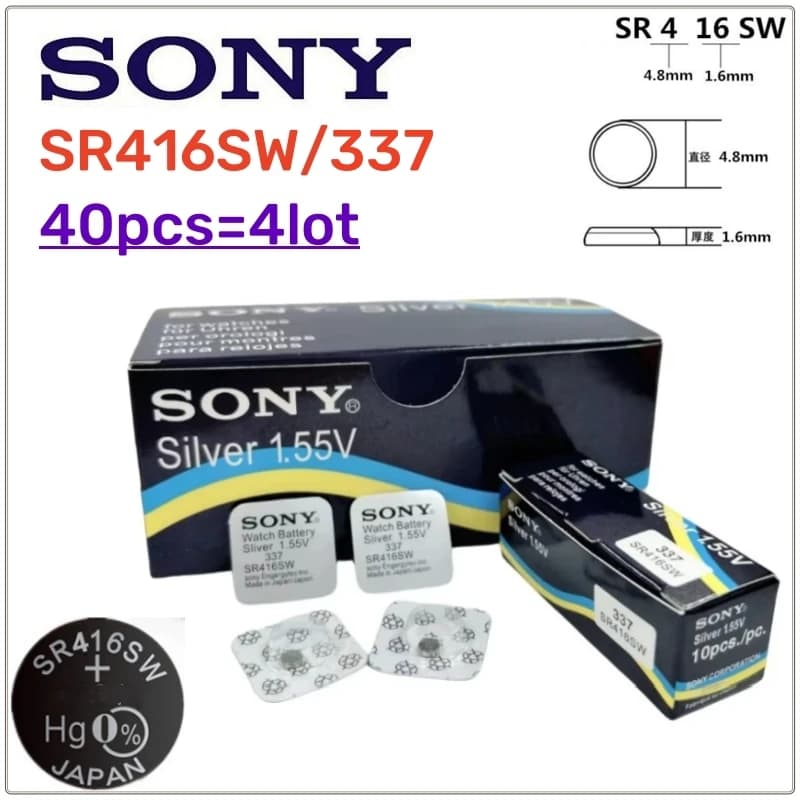 40 قطعة بطارية أصلية SONY 337 SR416SW بطارية ساعة 623 D337 V337 SP337 1.55V تغليف مستقل