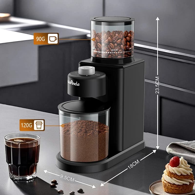 مطحنة قهوة كهربائية أوتوماتيكية مخروطية مع نافخ مسحوق، 25 درجة طحن دقيقة، مناسبة للإسبريسو والفرنش برس، 2-12 كوب - 6