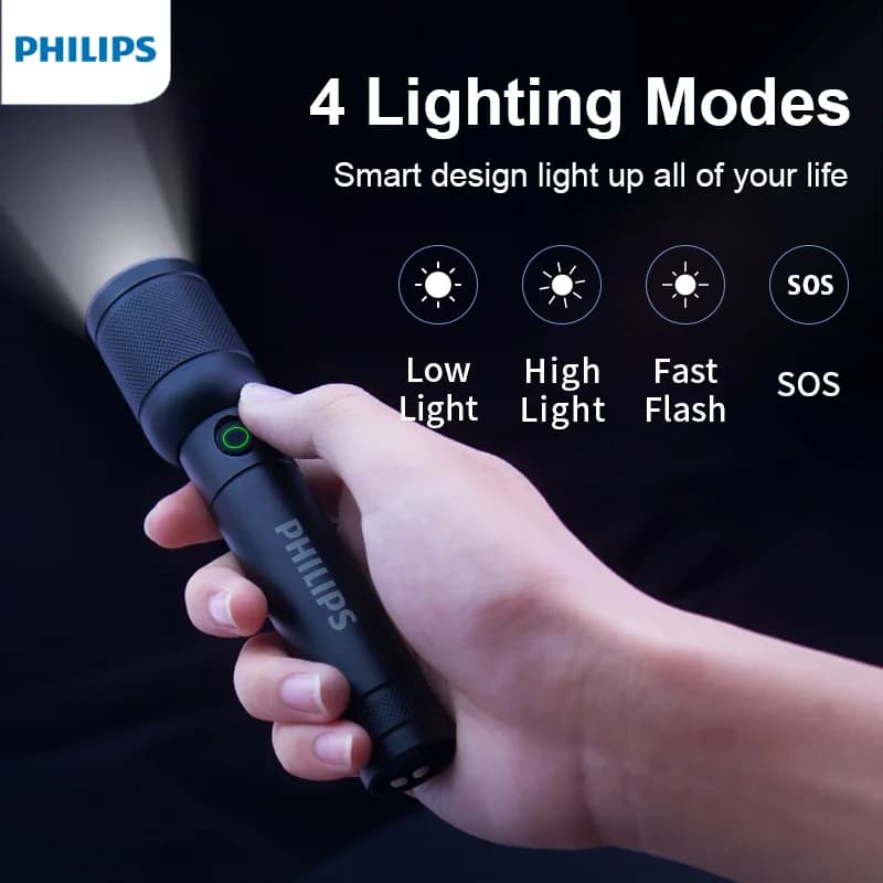 Philips 2pcs Strong Light Flashlight USB Rechargeable flashlight Lamp Portable Ultra Bright Long-range Outdoor Led flashlights