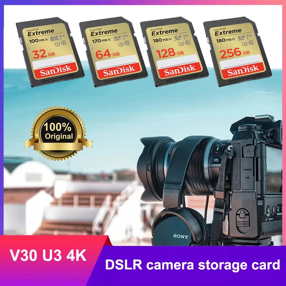 بطاقة ذاكرة SanDisk Secure Digital بسعات 256 جيجابايت و 128 جيجابايت و 64 جيجابايت SDXC و 32 جيجابايت SDHC، بطاقة ذاكرة فلاش SD للكاميرات الرقمية SLR وكاميرات الفيديو - 6