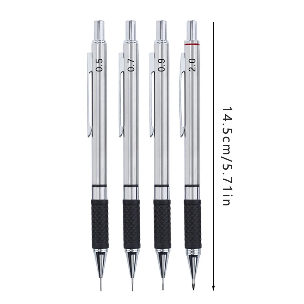 Metal Mechanical Pencil set with pencil grip Leads Art Drawing Student Office Supplies 0.5/0.7/0.9/2.0mm Automatic Pencil - 6
