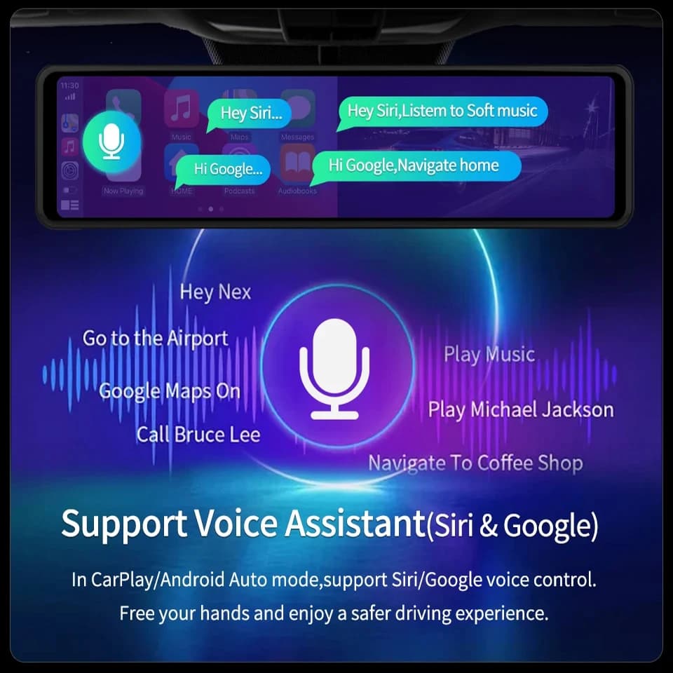 كاميرا لوحة القيادة عالية الدقة 4K مع نظام أندرويد وكاربلاي وواي فاي وبلوتوث وراديو FM ومدخل AUX وكاميرا خلفية اختيارية بدقة 1080 بكسل تدعم نظام تحديد المواقع العالمي وتسجيل فيديو السيارة - 3
