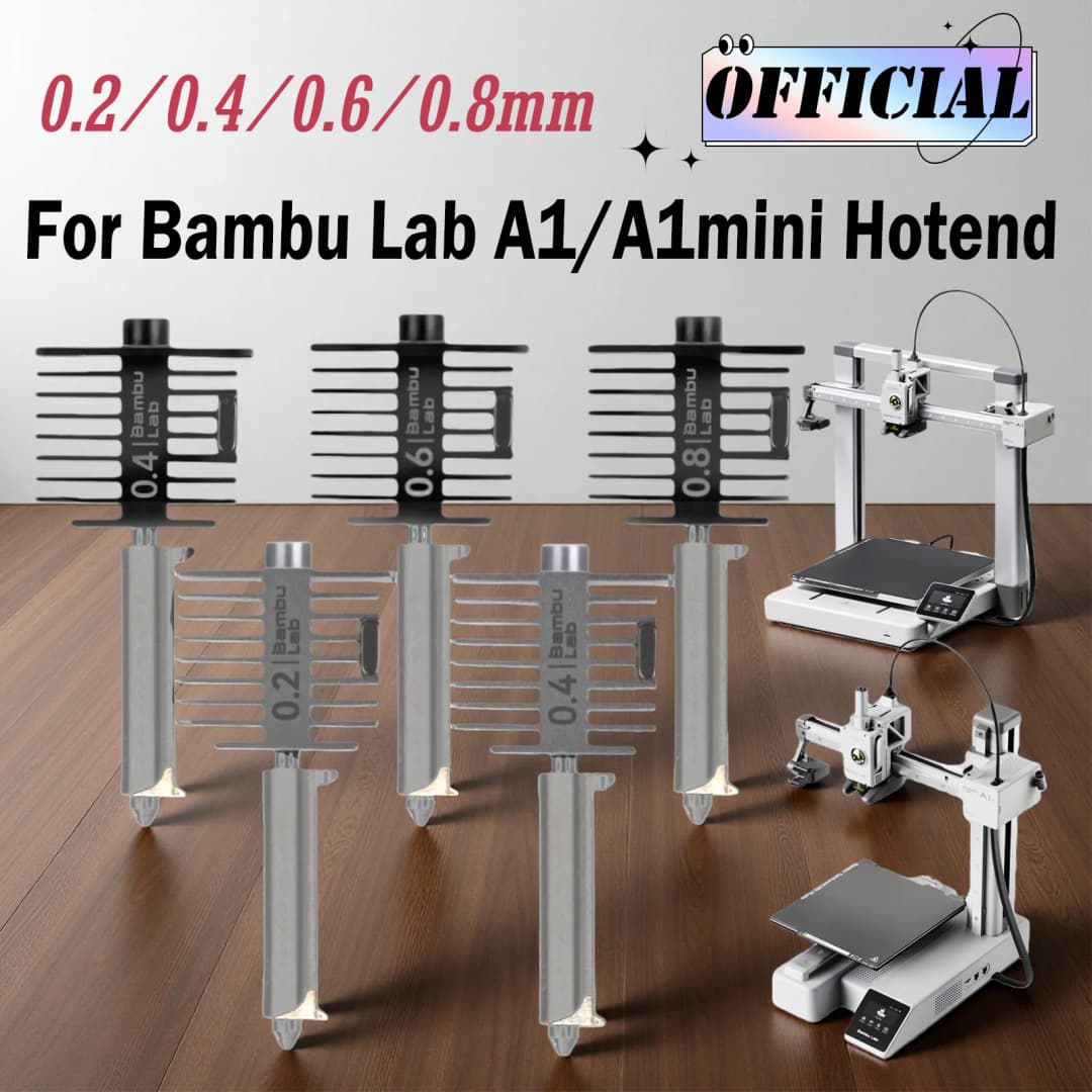 Official Bambu Lab A1/A1 Mini Multi-Size Hotend Kit | 0.4mm Hardened Steel Nozzle Set Standard Flow Hot End Upgrade Assembly