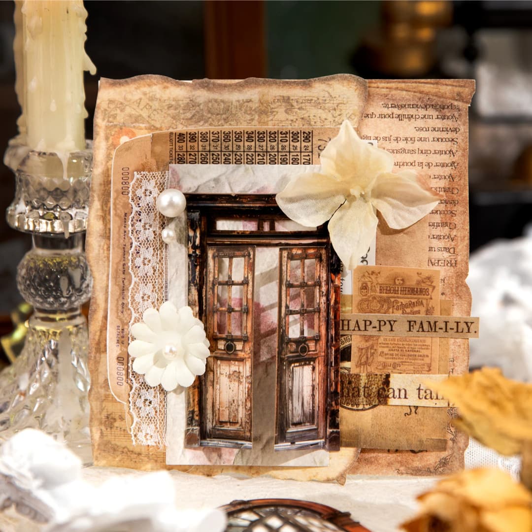 خمر إطار الباب ملصق حزمة 10 ورقة/حقيبة سجل القصاصات القرطاسية DIY مجلة جراب هاتف دفتر الديكور - 3