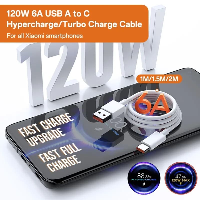 كابل Xiaomi الأصلي USB Type C 120W 67W شاحن توربو سريع Mi 15 14 13 12T Pro 12 11 Ultra Poco X6 X7 Redmi Note Black Shark 5 - 2