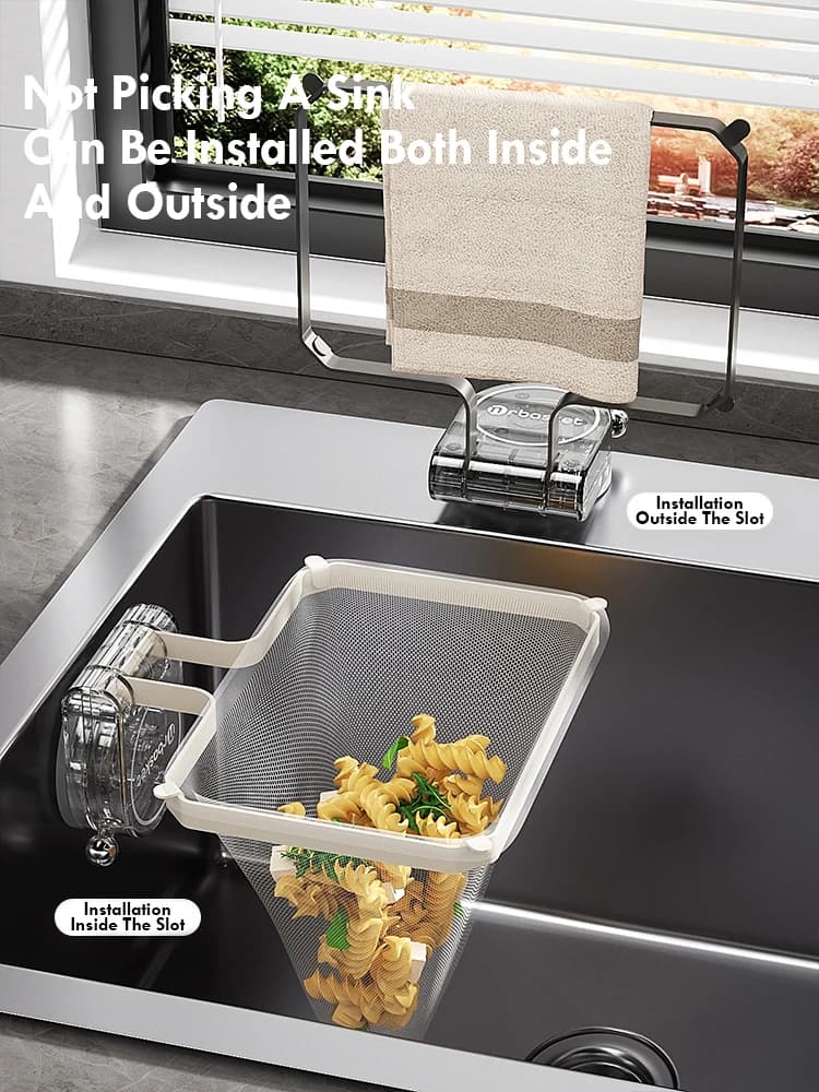 رف تصفية حوض المطبخ بكأس شفط من الحديد شاشة تصفية الصرف قوي قابل للطي عمودي - 3