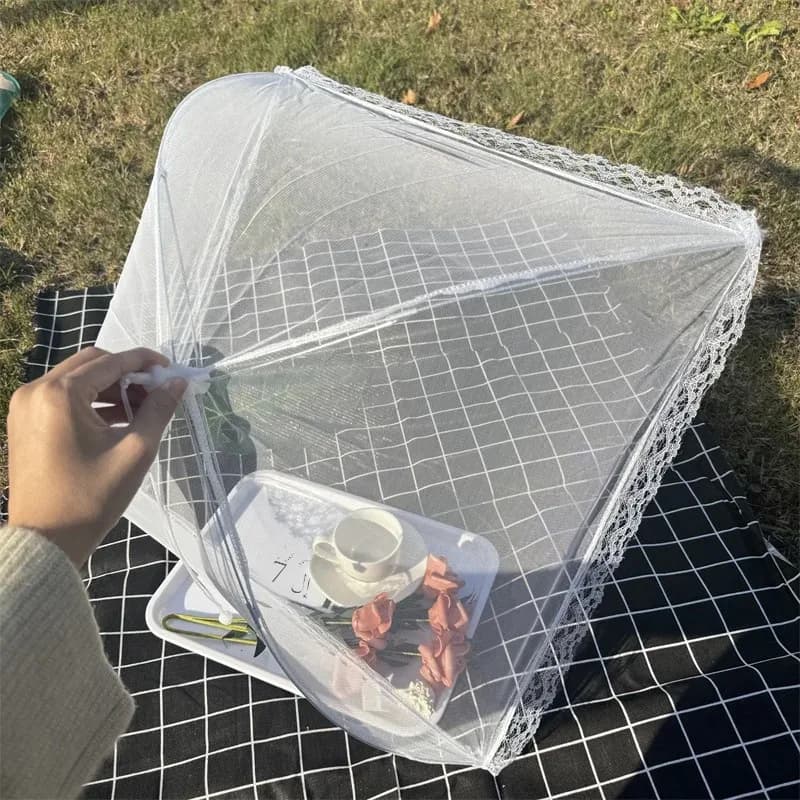 Foldable White Mesh Food Tent Washable Portable Insect Cover for Outdoor Picnics BBQ Parties Transparent Pop Up Screen Cover - 2