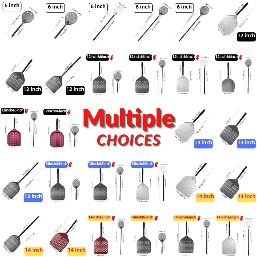 6 & 12 13 14 بوصة الألومنيوم البيتزا قشر الخبز مجداف فرن البيتزا تحول قشر الصلب بأكسيد البيتزا الخبز المطبخ أداة ملعقة - 2