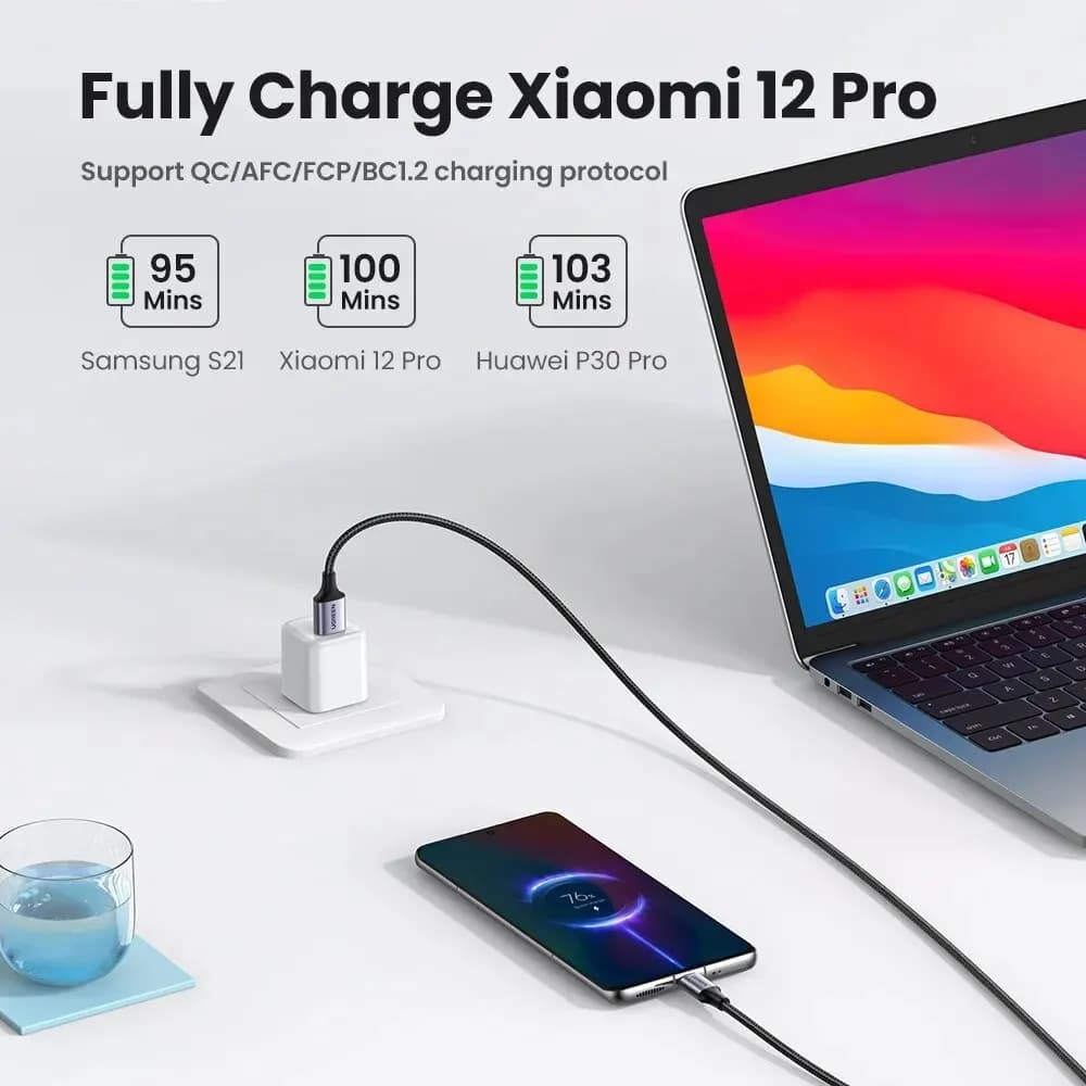 كابل شحن سريع UGREEN 3A مناسب لجهاز iPad Samsung Xiaomi Poco كابل بيانات شاحن USB-C المغناطيسي كابل الهاتف المحمول - 2