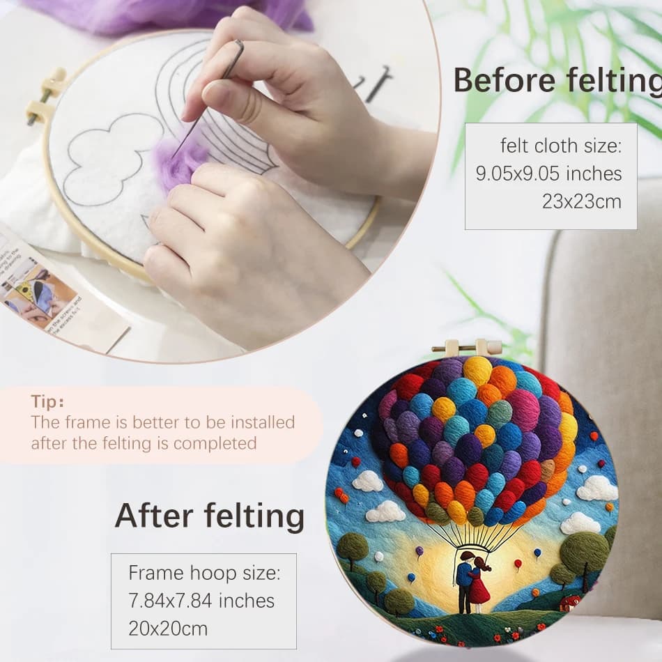 طقم تلبيد وإبر صوف - أطقم تطريز للمبتدئين - طقم صور لباد حيوانات مع إطار 20x20 سم - 2