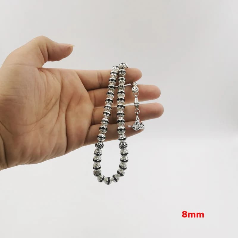 Women Tasbih Metal Silver Color Rosary Bead Inlaid Blue Crystal Black Crystal Muslim misbaha - 5