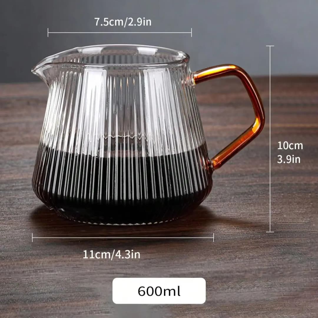 Leeseph Glass Coffee Server For Pour Over Coffee & Tea Vertical Striped Microwave Safe & Heatproof Glass Body (400ml & 600ml) - 3