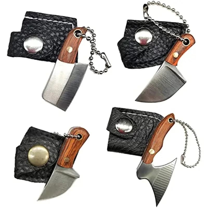 4pcs/Set Stainless Steel Pocket Knife Kitchen Mini Cleaver EDC Keychain Portable Unboxing Knife Fishing Cutting Knife - 6