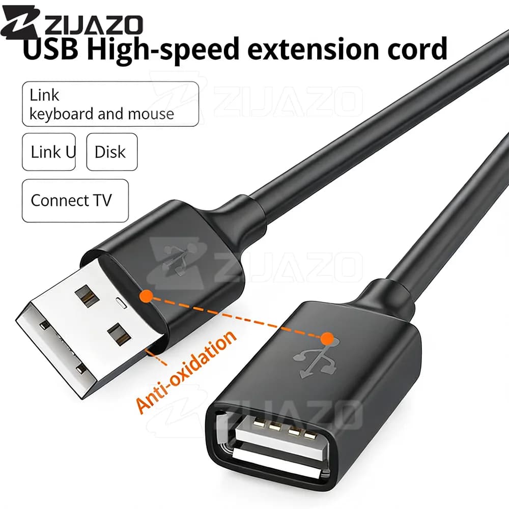 كابل تمديد USB 2.0 من زيجازو من ذكر إلى أنثى مناسب للكمبيوتر والتلفزيون والهواتف المحمولة وأقراص الحالة الصلبة - 4