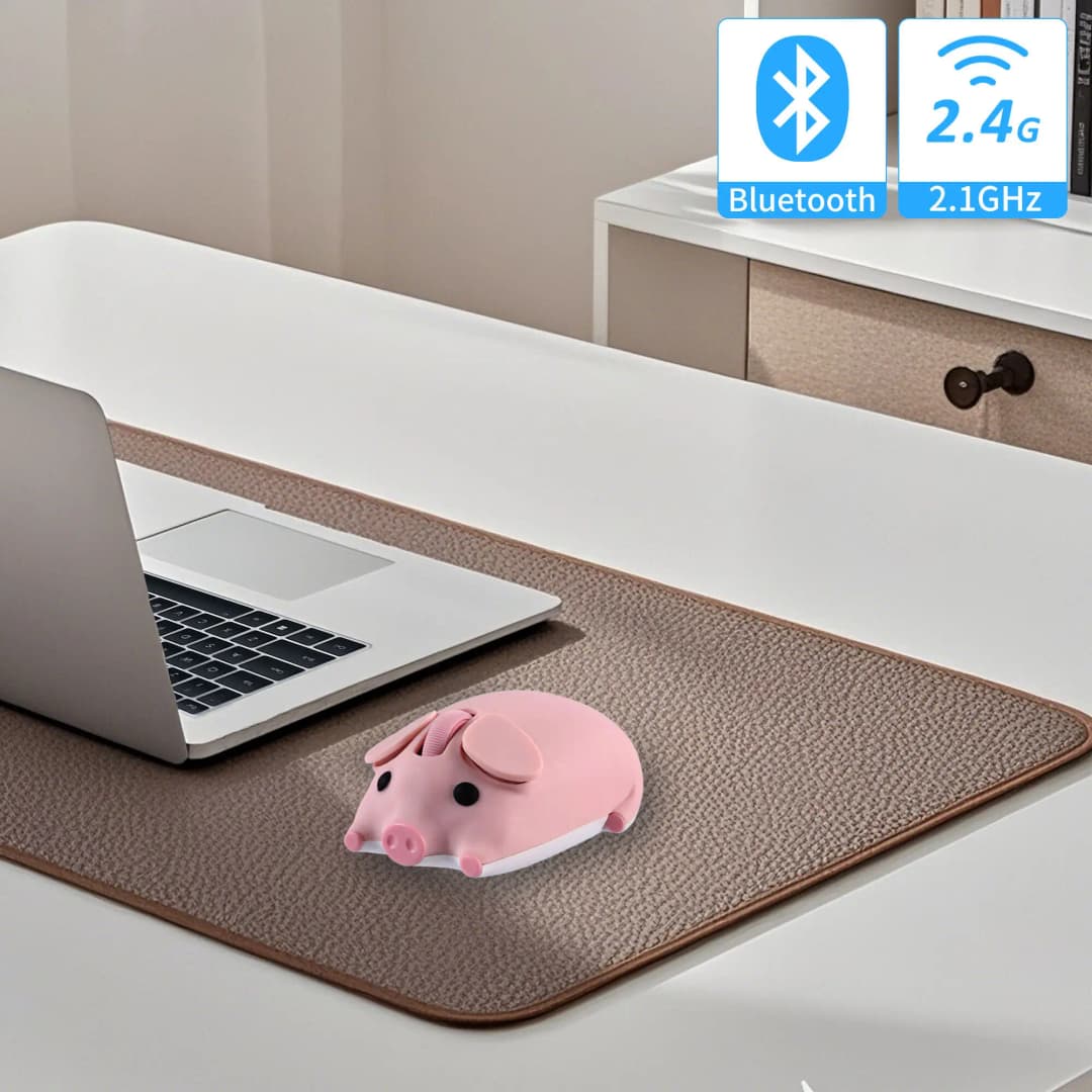 ماوس كمبيوتر بتصميم خنزير كرتوني ثنائي الوضع 2.4G+بلوتوث، ماوس بصري مريح ولطيف لألعاب الكمبيوتر المحمول، هدية للفتيات - 3