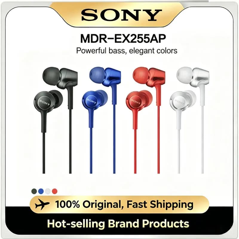 NEW Sony MDR-EX255AP In-Ear Wired Headphones Stereo Earphones with Mic for Music Gaming