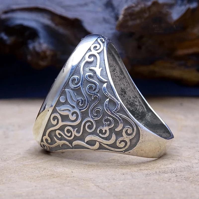 خاتم رجالي من هويتان بتصميم عربي مع نقوش الخط العربي، إكسسوارات أصابع مميزة للحفلات من المجوهرات المعدنية - 3