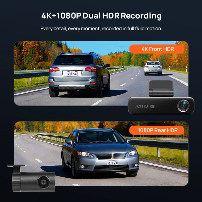 70mai Dash Cam 4K M800 2160P eMMC Built-in 128GB GPS ADAS Support 24H Parking Guard 4G Compatible Upgraded Ver. of 70mai M500 - 2