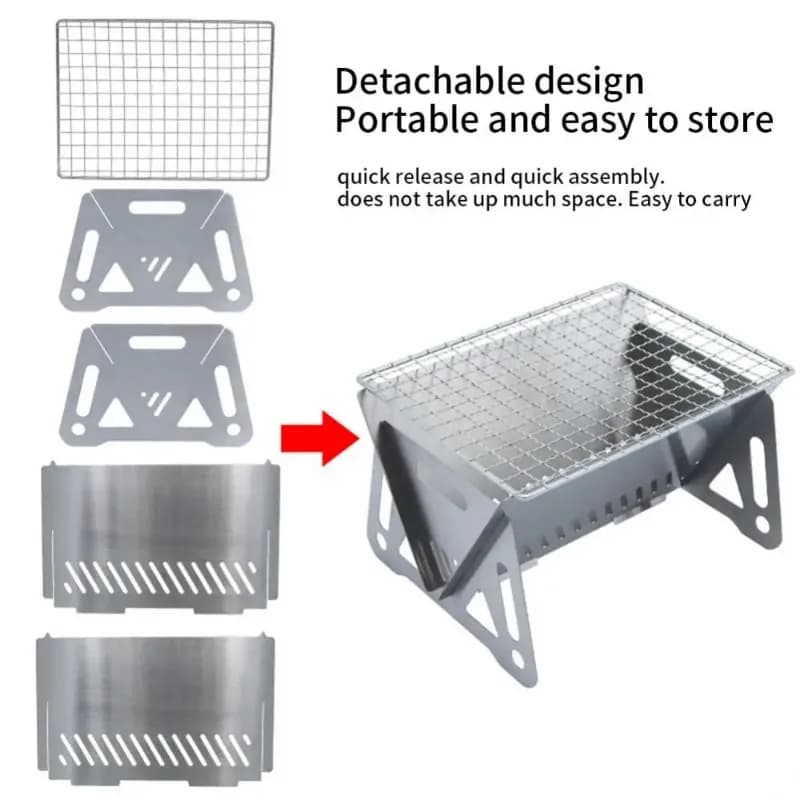 Stainless Steel BBQ Grill Portable Folding Heating Stoves Multifunction Camping Barbecue Grill Rack Net Firewood Stove - 4