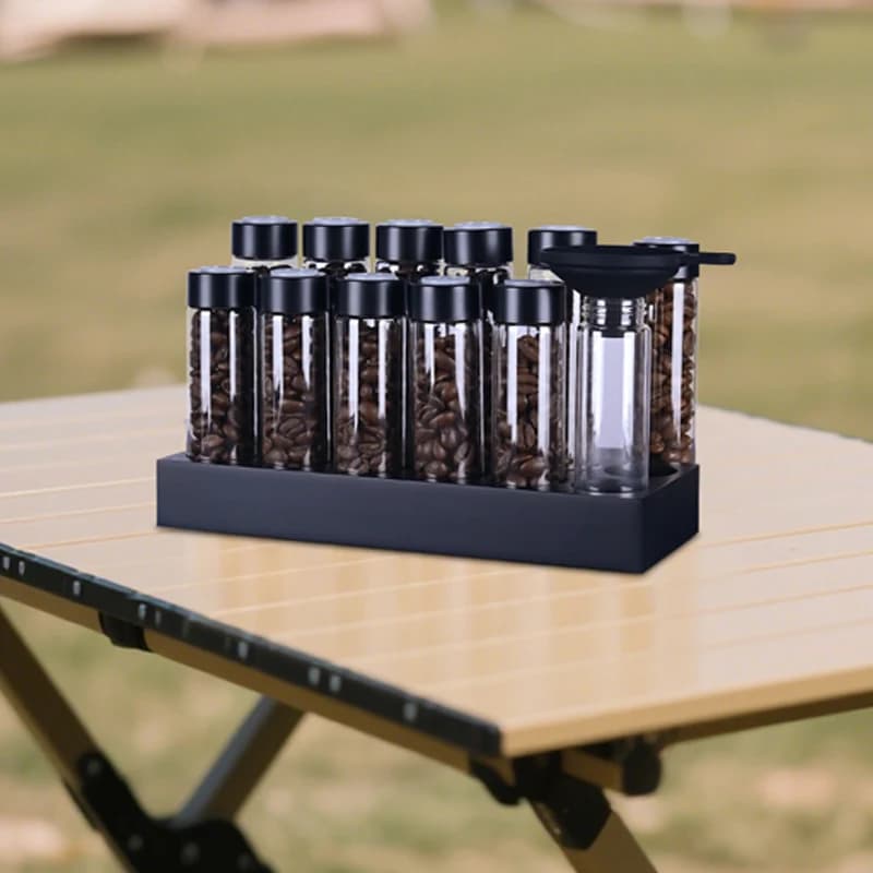 Airtight Sealed Glass 12Tubes Coffee Beans Storage Containers 22g Single Dose Aroma Valve With Coffee Bean Storage Wooden Holder - 2