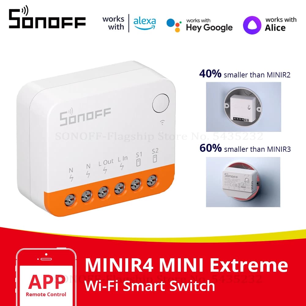 SONOFF MINIR4 WiFi Smart Switch 2 Way Control Mini Extreme Smart Home Relay Support R5 S-MATE Voice for Alexa Alice Google Home
