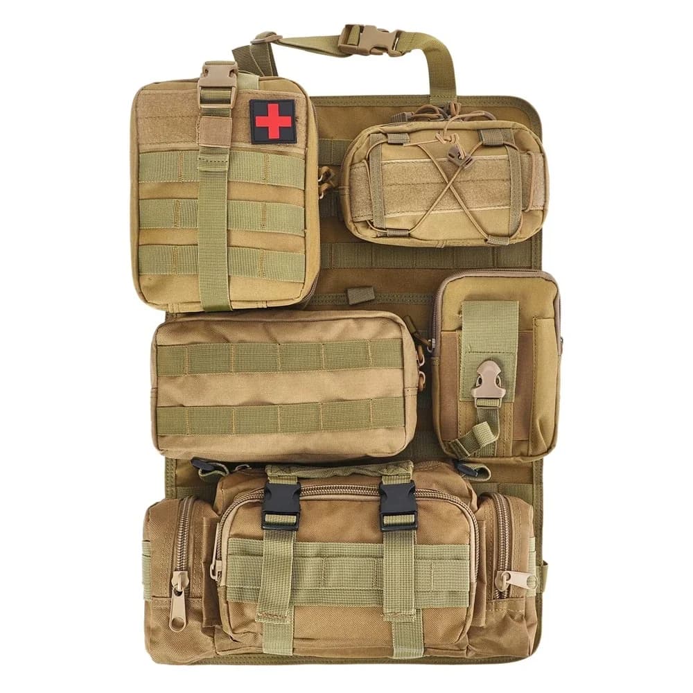 Universal Car Storage Bag, Rear Seat Tactical Storage Bag with 5 Molle Pouch Vehicle Molle Panel Organizer,Hanging Bag Fits - 2