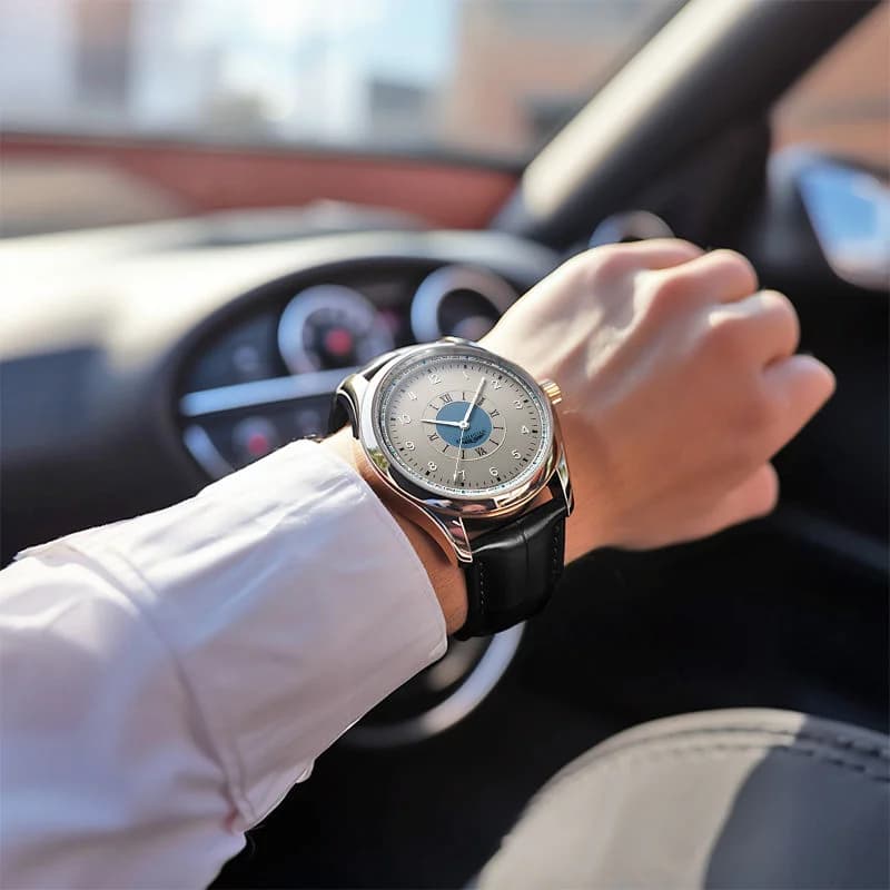 ساعة يد رجالية فاخرة، مقاومة للماء، كوارتز، ساعة جلدية، ساعات رجالية أنيقة، موديل 2025 جديد - 2
