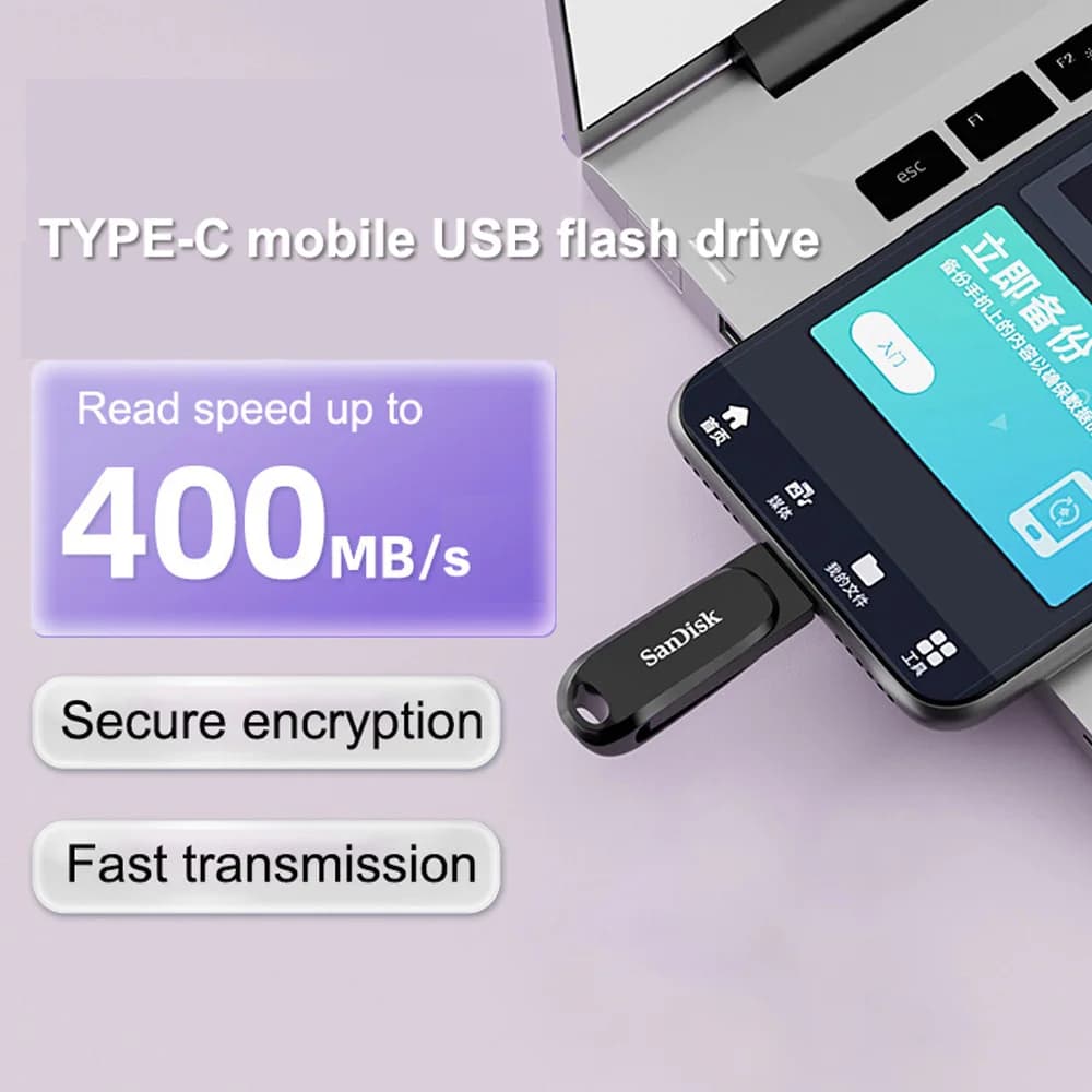 SanDisk OTG Type-C USB 3.2 Gen 1 Flash Drive 64GB 128G 256GB 512GB Ultra Dual Drive Go USB Type-C U Disk 300-400MB/s for PC/Mac - 6