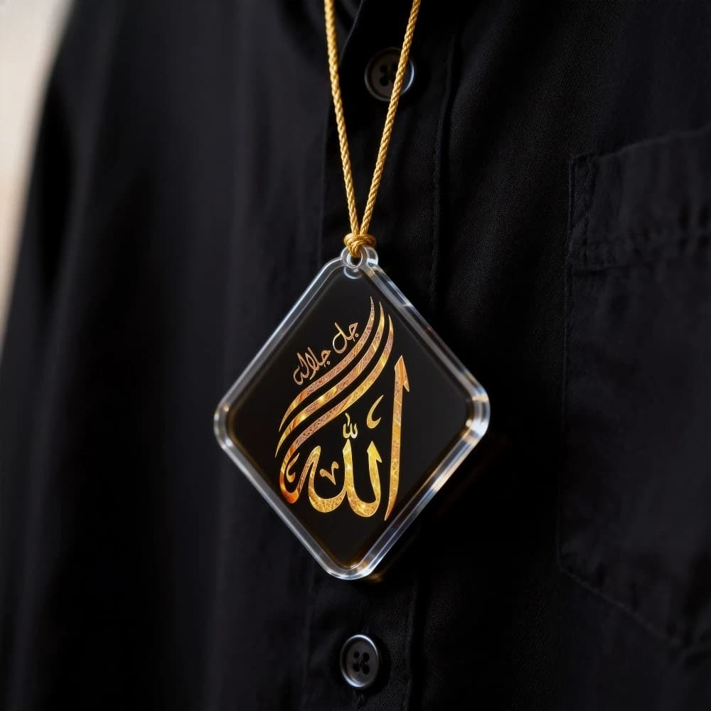 Diamond-shaped acrylic car rearview mirror pendant, a car pendant for praying for peace, a sacred Islamic car decoration. - 5