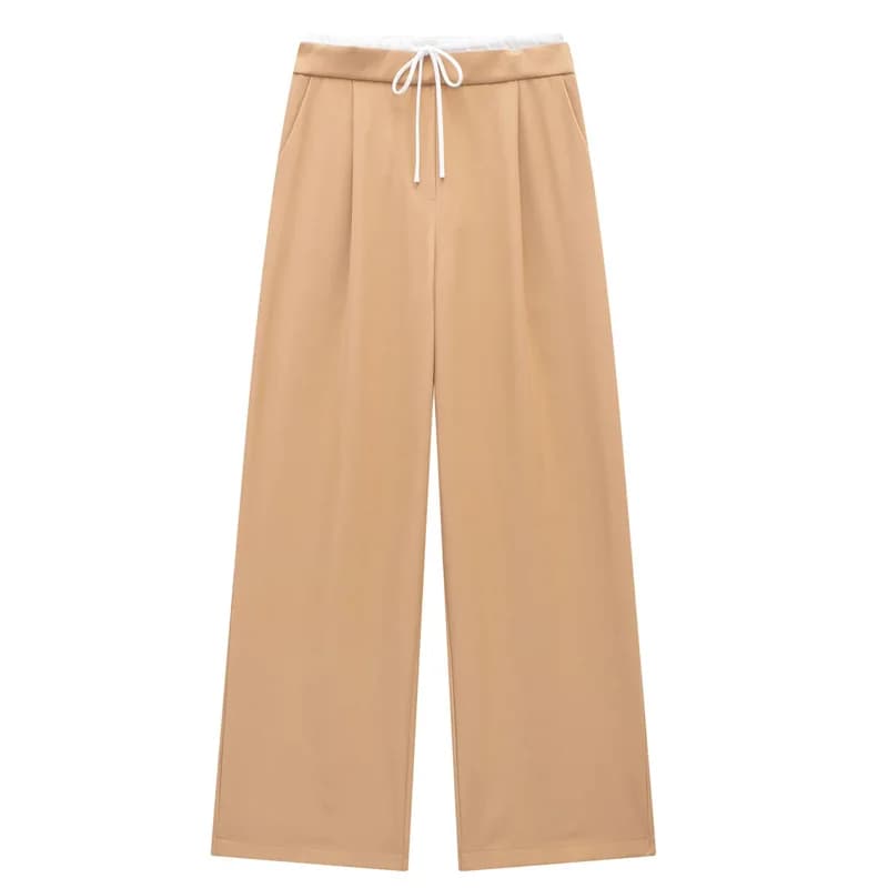 HXAO Women Pants Summer Baggy Pants For Woman Pleats Casual Black Pants Office Lace Up Fluid Trousers Boxer Gray Womens Pants - 3