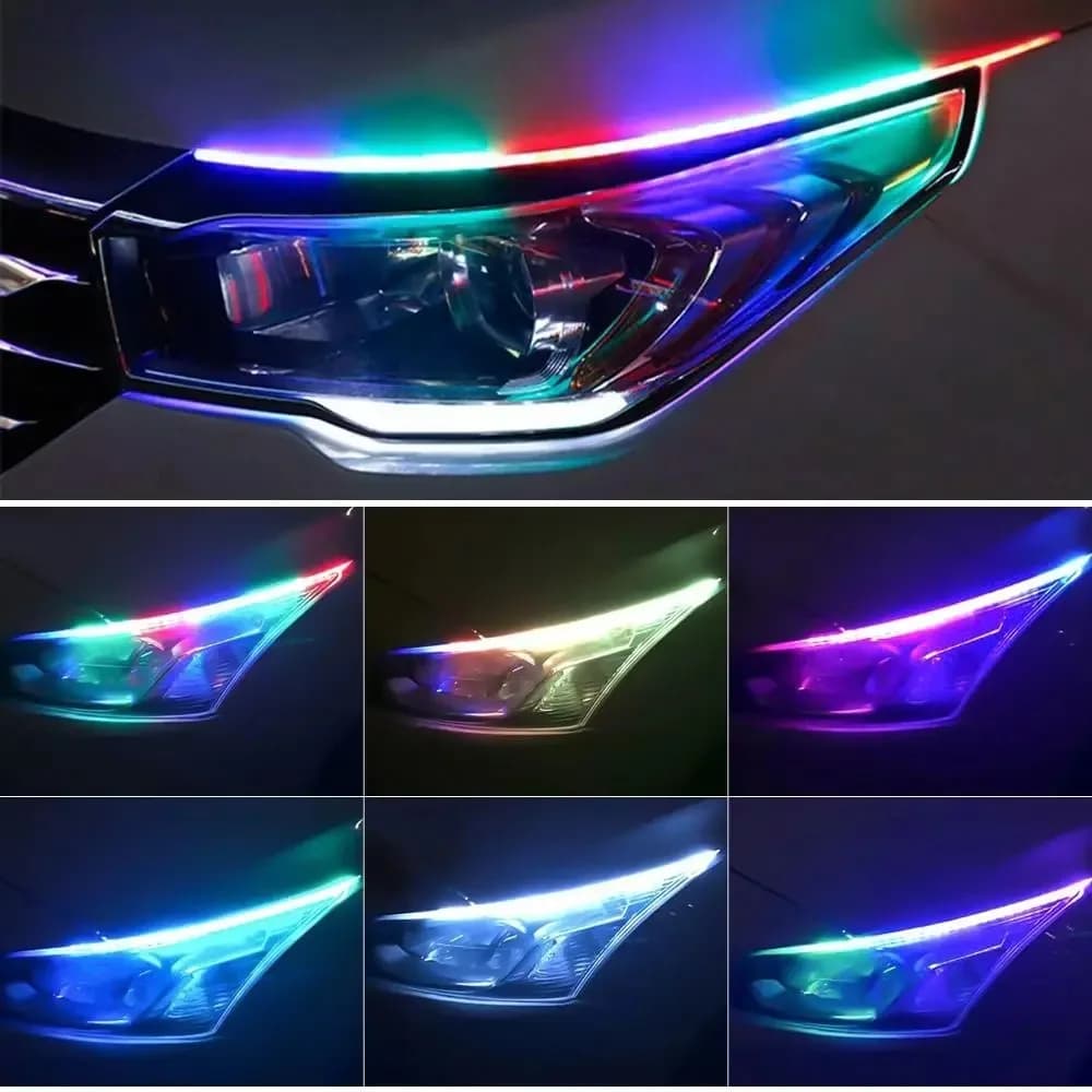 أضواء نهارية LED للسيارة شريط إضاءة DRL زخرفي إضاءة أمامية إشارة انعطاف RGB مع تحكم عن بعد عبر تطبيق - 5