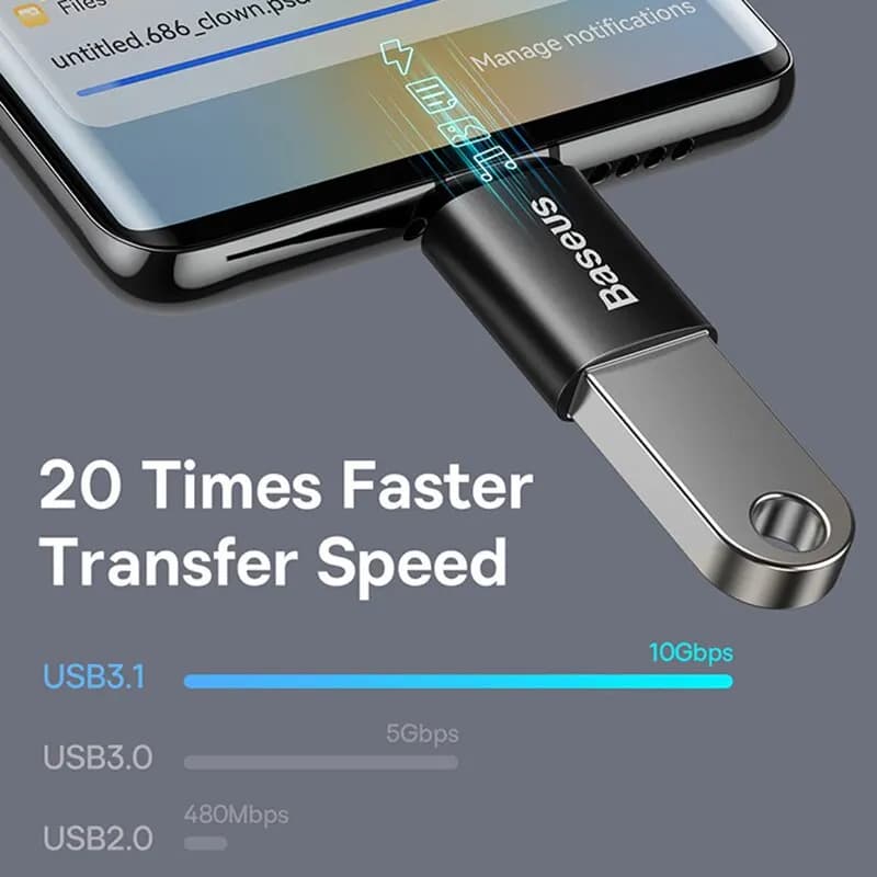 محول نقل البيانات USB OTG من Baseus محول Type C أنثى إلى USB ذكر محول شحن سريع لجهاز الكمبيوتر المحمول Macbook Samsung - 6