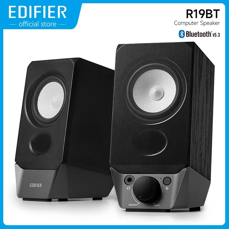سماعات كمبيوتر Edifier R19BT مزودة ببلوتوث V5.3 مدخل AUX طاقة إخراج 2W+2W باس قوي USB-A لأجهزة الكمبيوتر المحمول والأجهزة اللوحية