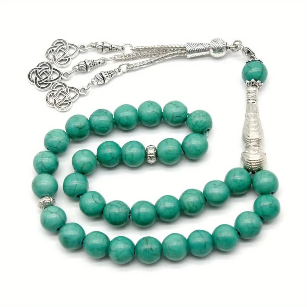 , Islamic Worship Rosary, Handcrafted Resin Beads with Tassels Bracelet Turkey Turquoise Muslim Prayer Beads Hand Beading - 5